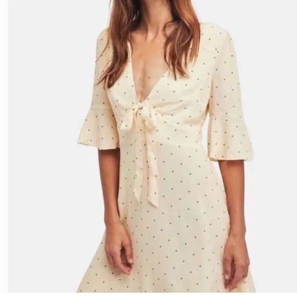 Free People Polka Dot Summer Dress Prairie Aesthetic 2 Cream Combo Tied Flowy - Picture 6 of 7